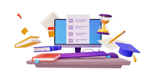 3d renderizar o conceito de teste de pesquisa de educação on-line