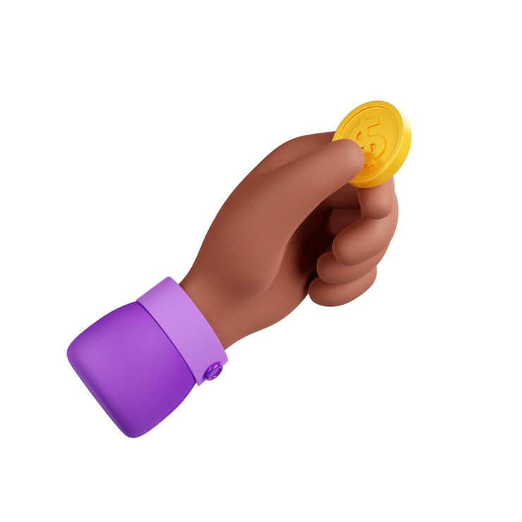 Foto grátis 3d renderize a mão negra segurando o dinheiro da moeda de ouro