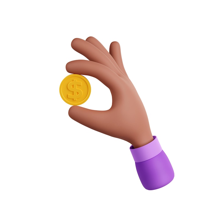 Foto grátis 3d renderize a mão negra segurando o dinheiro da moeda de ouro