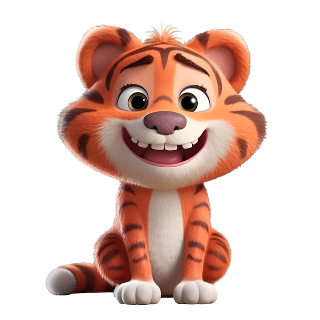 Foto grátis 3d, representado, ilustração, de, um, personagem desenho animado, tigre, isolado, branco, fundo