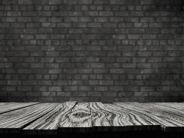 Foto grátis 3d velha mesa rústica contra um fundo de parede de tijolo