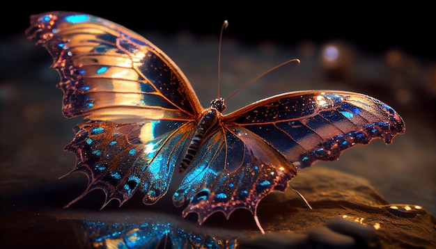 A asa de borboleta exibe uma bela fragilidade e vibração gerada pela IA