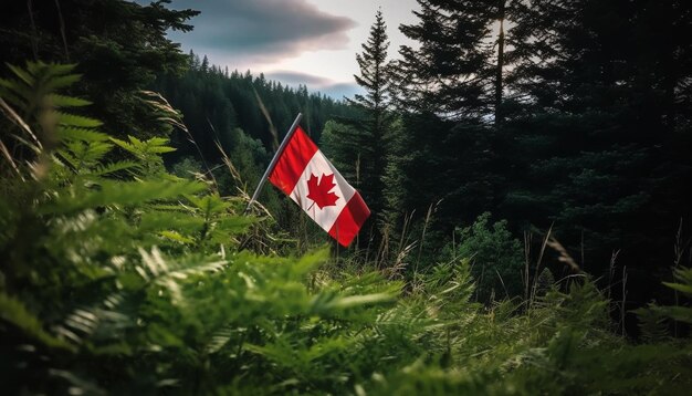 Foto grátis a bandeira canadense acena majestosamente em uma ia geradora de natureza vibrante