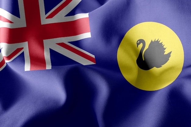 A bandeira de ilustração 3d da austrália ocidental é uma região da austrália. acenando no fundo têxtil de bandeira de vento