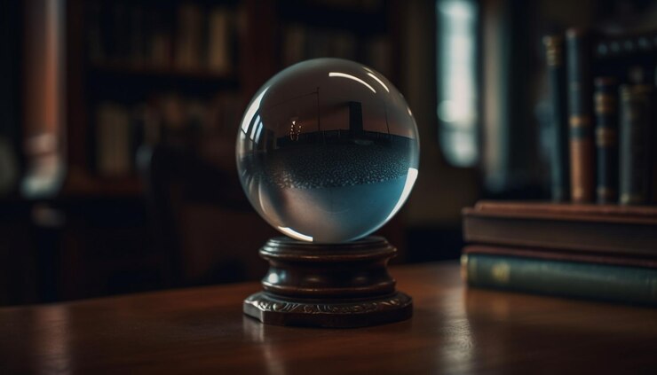 Foto grátis a esfera de cristal reflete o sucesso da previsão do mapa mundial gerado pela ia