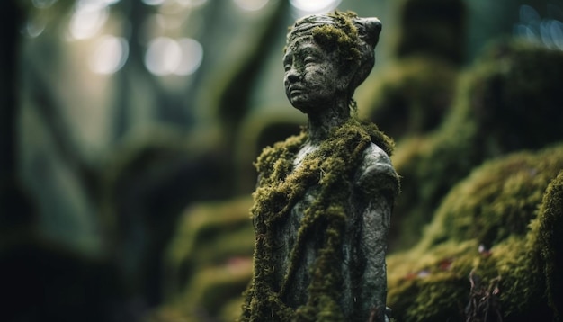 Foto grátis a estátua verde da floresta simboliza a espiritualidade e a religião geradas pela ia