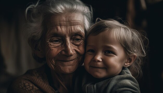 A família de várias gerações abraça a felicidade e o amor ao ar livre gerados pela IA