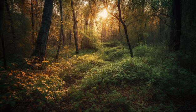 A floresta de outono brilha com uma IA generativa de folhas multicoloridas vibrantes