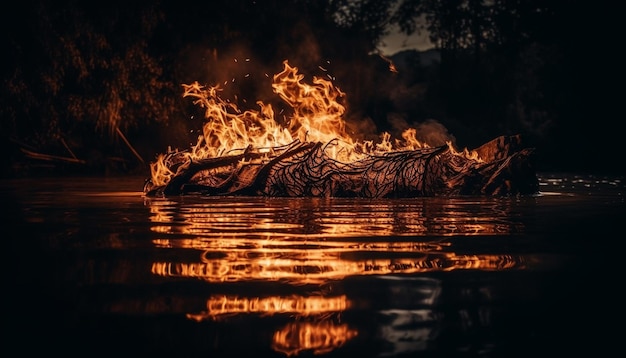 Foto grátis a fogueira acesa reflete a beleza da tranquilidade da natureza gerada pela ia