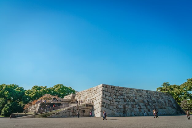 A fundação de uma torre do castelo do Castelo Edo-jo, Japão