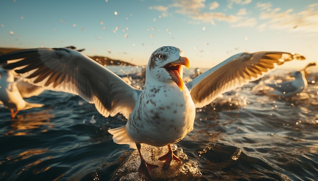 Foto grátis a gaivota voando nas asas do ar espalha a beleza da natureza em azul gerada pela inteligência artificial