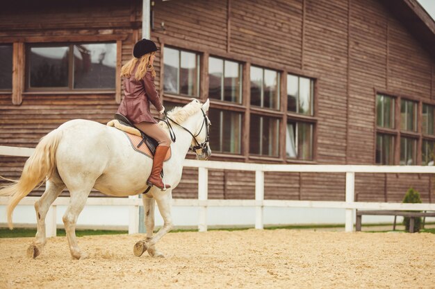 a garota monta um cavalo