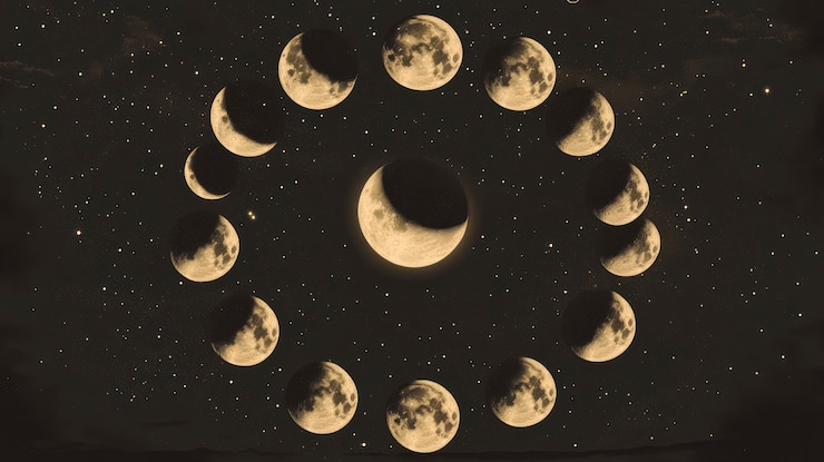 Foto grátis a lua vista durante uma fase com efeito de estilo sépia