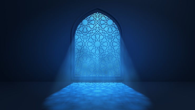 Foto grátis a luz da lua brilha através da janela para o interior da mesquita islâmica