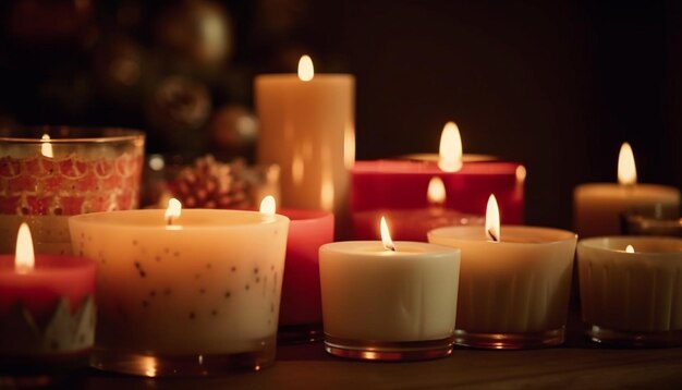 A luz de velas de inverno traz uma celebração tranquila perto da decoração aconchegante gerada pela IA