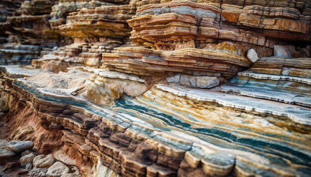 A majestosa formação rochosa corroída pelas ondas mostra a beleza natural gerada pela IA