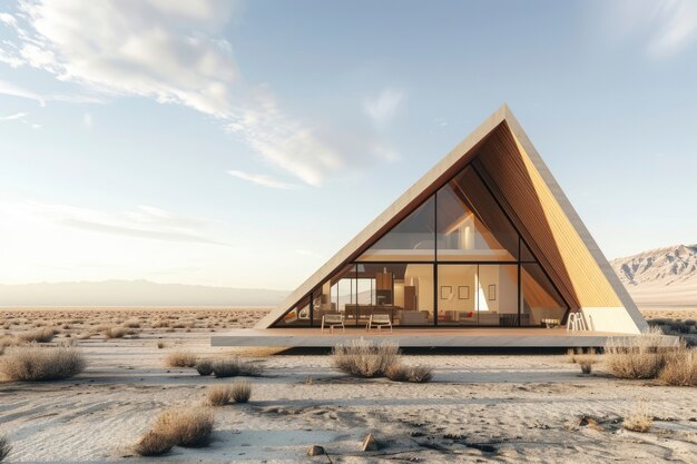 A mistura de edifícios futuristas com a paisagem do deserto.