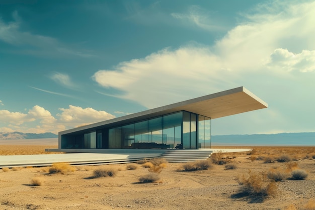 A mistura de edifícios futuristas com a paisagem do deserto.