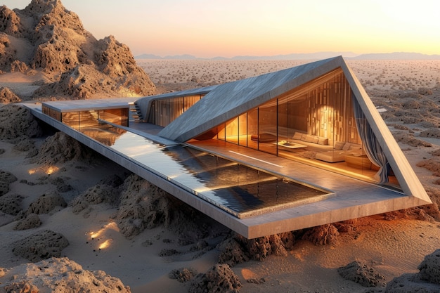 Foto grátis a mistura de edifícios futuristas com a paisagem do deserto.