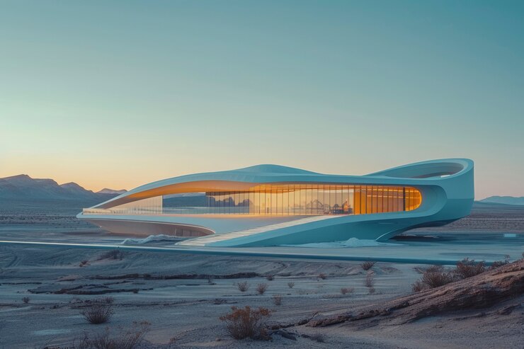 Foto grátis a mistura de edifícios futuristas com a paisagem do deserto.