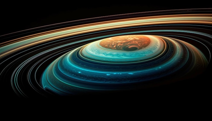 Foto grátis a nave espacial futurista da galáxia orbita nebulosas brilhantes abstratas geradas pela ia