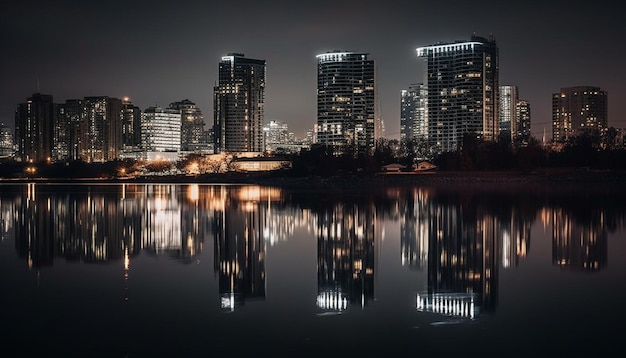 Foto grátis a paisagem urbana brilhante reflete na tranquila lagoa à beira-mar gerada pela ia