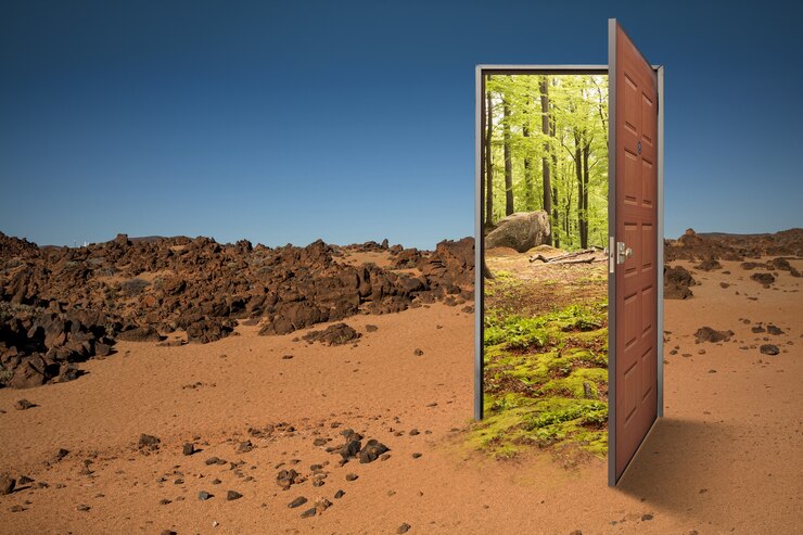 Foto grátis a porta abre-se para uma nova composição mundial.