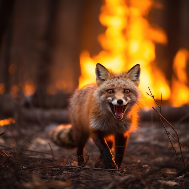 Foto grátis a raposa a fugir do incêndio