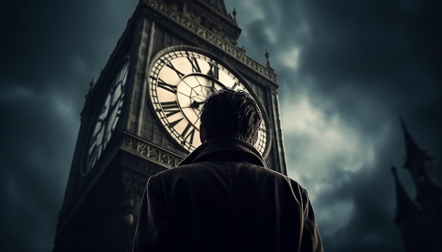 Foto grátis a torre do relógio se destaca na ia generativa da paisagem urbana escura