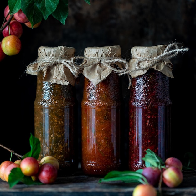 Foto grátis a variedade de tkemali é um molho tradicional georgiano com ameixa cereja quadrada