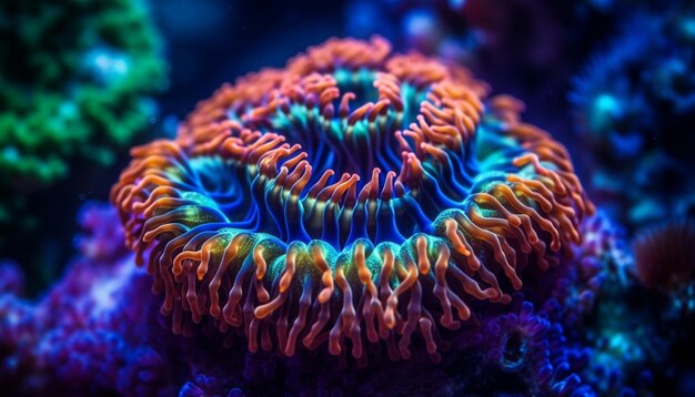 A vida marinha multicolorida nada no paraíso subaquático gerado pela IA