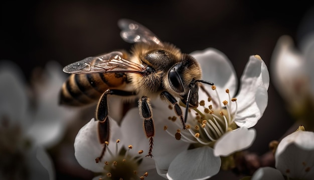 Foto grátis abelha ocupada coletando pólen de flor amarela gerada por ia