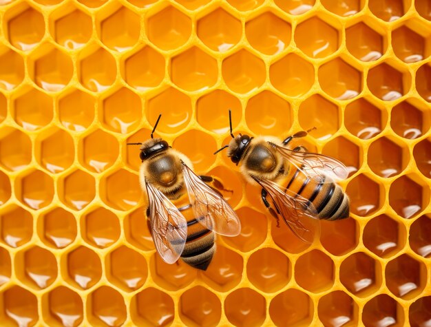 Abelhas trabalhadoras trabalhando em seus favos de mel