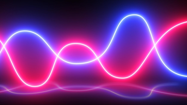 Abstrato luz neon rosa e azul, linhas onduladas dinâmicas brilhantes, espectro ultravioleta. renderização 3d.