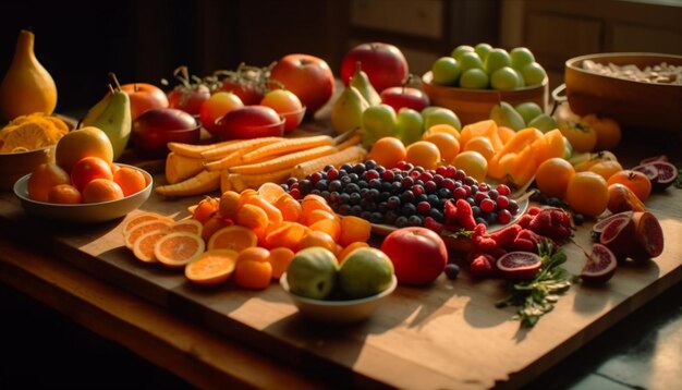 Abundância de coleta de frutas frescas maduras e saudáveis geradas por IA