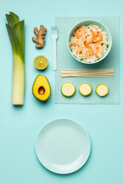 Foto grátis acima veja dieta de vegetais e peixes