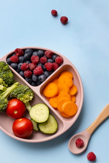 Foto grátis acima vista variedade saborosa de comida infantil