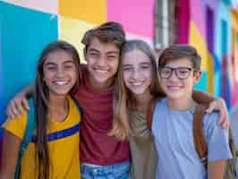 Foto grátis adolescentes diversos praticando atividades de saúde e bem-estar para si mesmos e para a sua comunidade