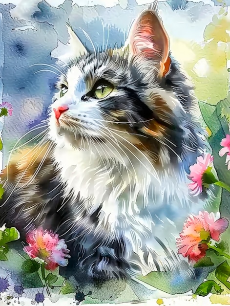 Foto grátis adorable watercolor cat illustration