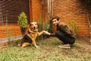 Foto grátis adorável cão a posar no jardim