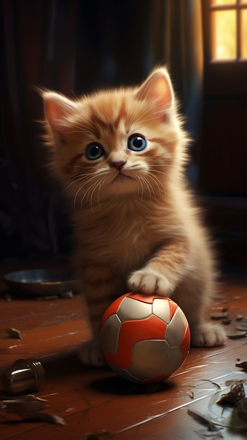 Foto grátis adorável gatinho com bola