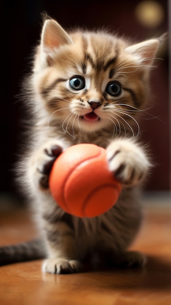 Foto grátis adorável gatinho com bola