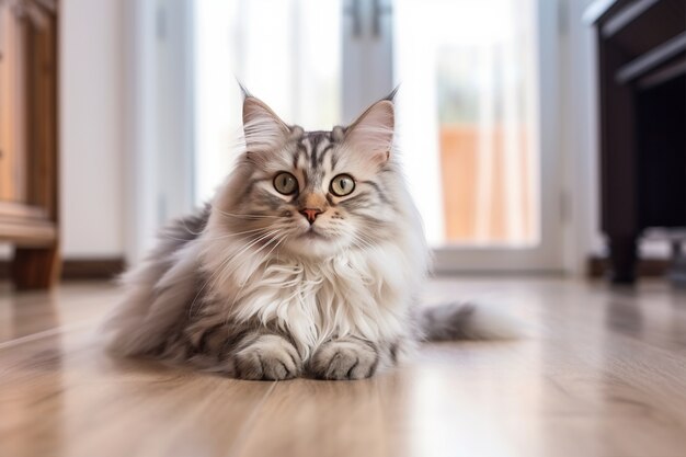 Foto grátis adorável gato relaxante dentro de casa