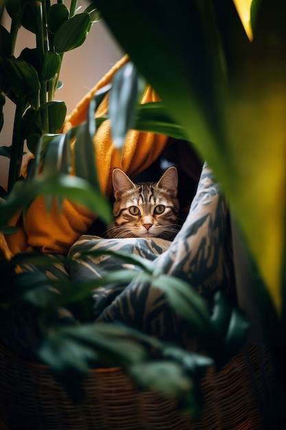 Foto grátis adorável gato relaxante dentro de casa