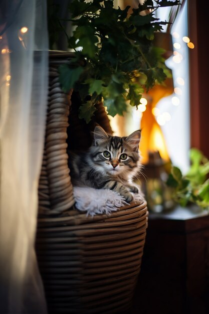 Adorável gato relaxante dentro de casa