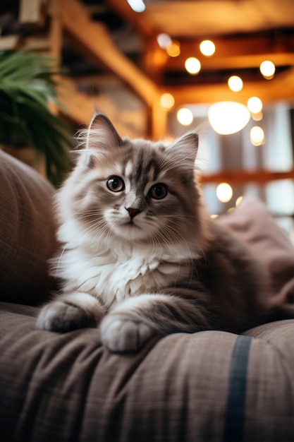 Foto grátis adorável gato relaxante dentro de casa