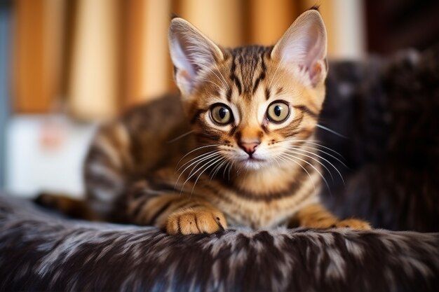 Adorável gato relaxante dentro de casa