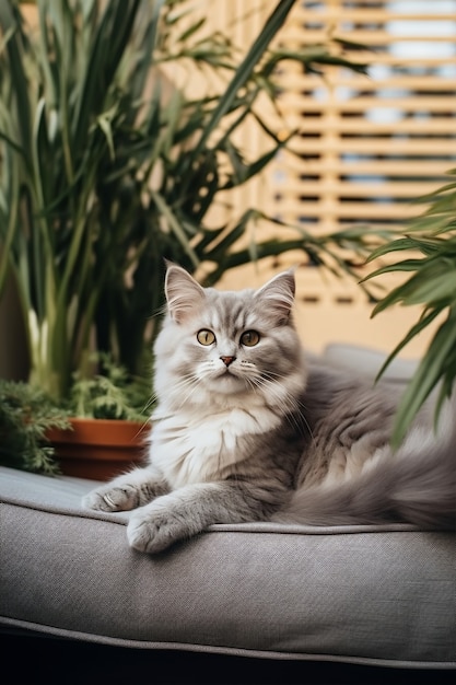 Foto grátis adorável gato relaxante dentro de casa