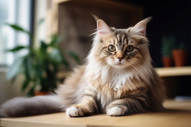 Adorável gato relaxante dentro de casa