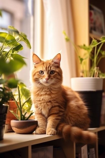 Foto grátis adorável gato relaxante dentro de casa